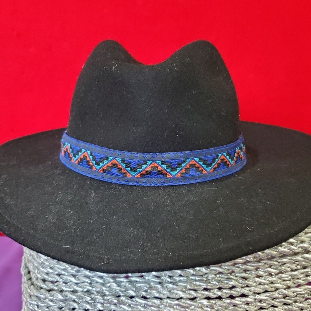 Black Wool Hat with Blue Trim